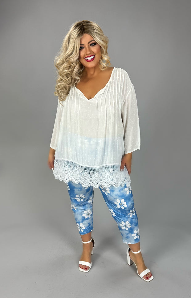SQ {Luckier Than Most} Ivory Swiss Dot Tunic w/Lace CW  PLUS SIZE 1X 2X