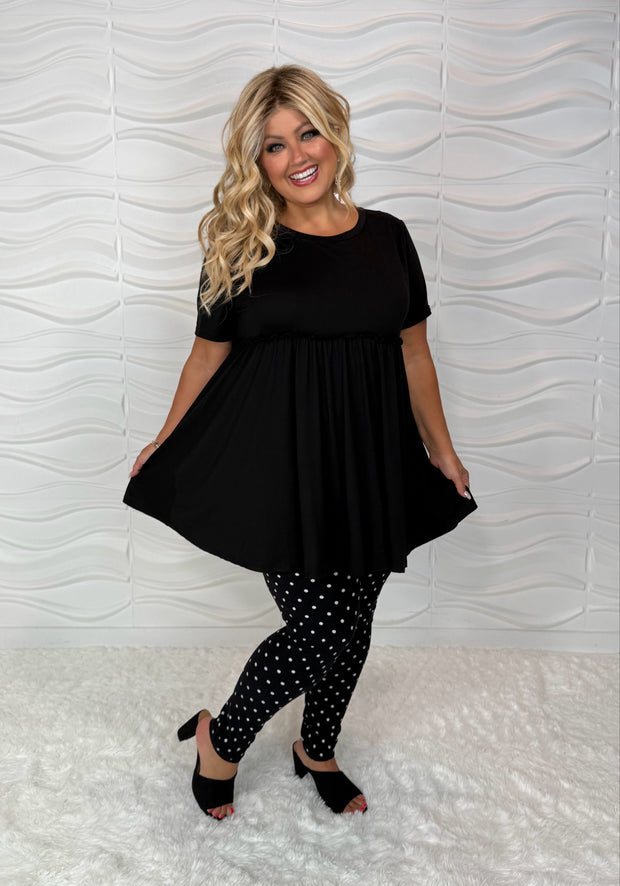LEG-63 {Seeing Spots} Black Leggings w/White Polka Dots  EXTENDED PLUS SIZE 3X/5X