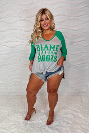 46 GT {Blame It All} Grey/Kelly Green Graphic Tee CURVY BRAND!!!  EXTENDED PLUS SIZE XL 2X 3X 4X 5X 6X (May Size Down 1 Size)