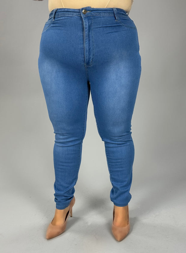 LEG-32 {Watch And Learn} Medium Blue Denim Skinny Jeans EXTENDED PLUS 3X 4X