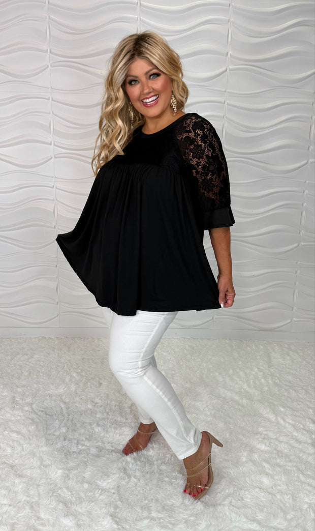 45 SSS {In The Details} Black Floral Lace Babydoll Top CURVY BRAND EXTENDED PLUS SIZE 1X 2X 3X 4X 5X 6X