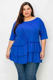 100 SSS {Embrace The Joy} Royal Blue Double Layer Hem Detail Top EXTENDED PLUS SIZE 2X 3X 4X TRUE TO SIZE!!