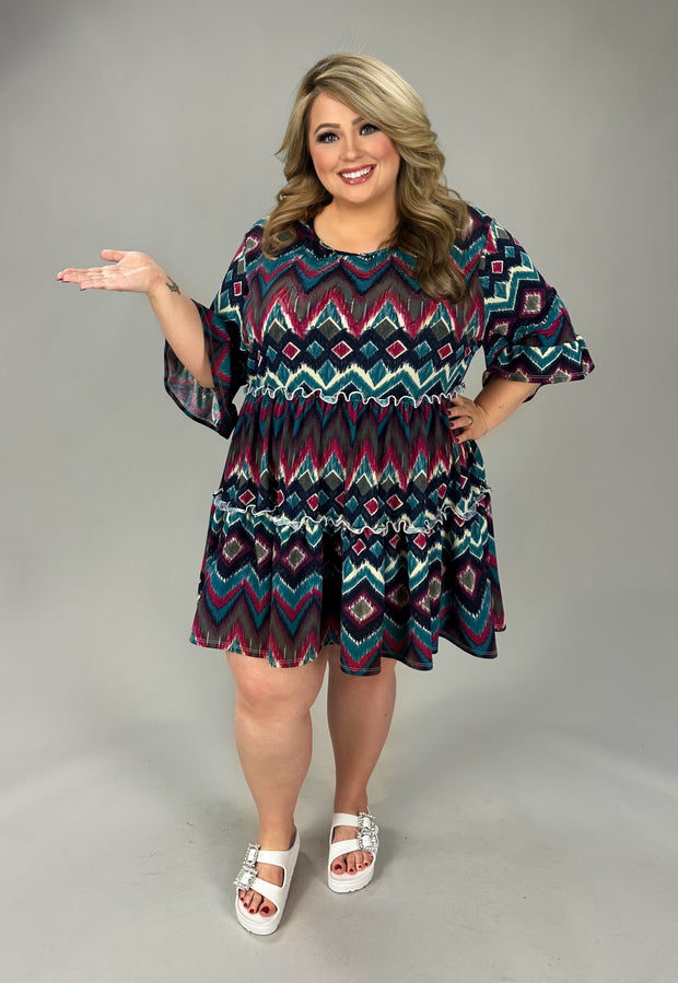 25 PSS {In A Dream} Teal Eggplant Chevron Print Tiered Tunic EXTENDED PLUS SIZE 3X 4X 5X
