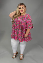 100 PSS {A True Beauty} Fuchsia Green Print Cross Neck Top EXTENDED PLUS SIZE 3X 4X 5X