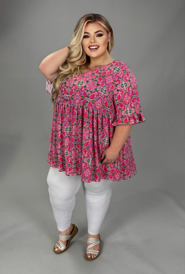 100 PSS {A True Beauty} Fuchsia Green Print Cross Neck Top EXTENDED PLUS SIZE 3X 4X 5X