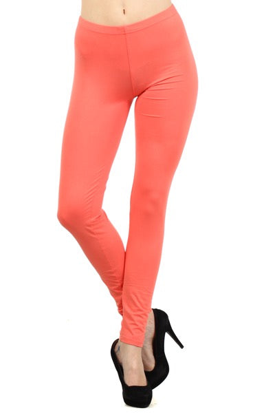 LEG-85 {Pursuit Of Comfort} Coral Full Length Leggings EXTENDED PLUS SIZE