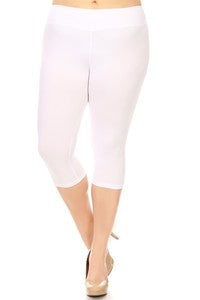 LEG-51  {Let's Get Active} White Yoga Band Capri Leggings PLUS SIZE