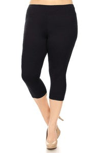 LEG-53 {Let's Get Active} Black Yoga Band Capri Leggings PLUS SIZE