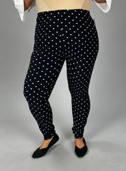 LEG-63 {Seeing Spots} Black Leggings w/White Polka Dots  EXTENDED PLUS SIZE 3X/5X