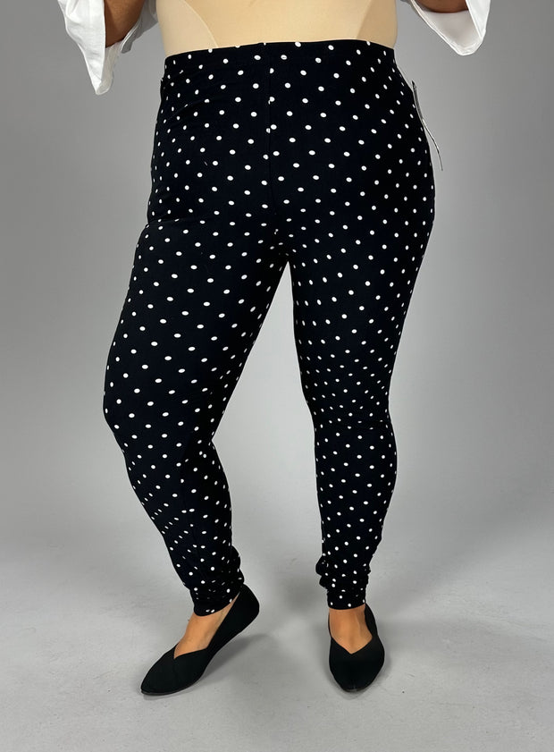 LEG-63 {Seeing Spots} Black Leggings w/White Polka Dots  EXTENDED PLUS SIZE 3X/5X