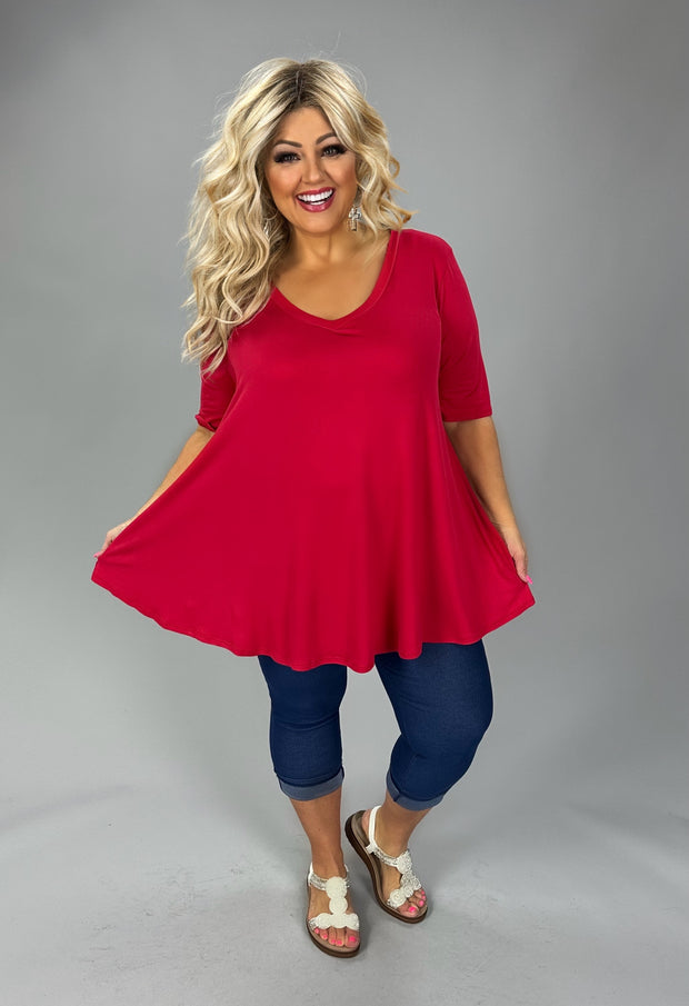 35 SSS {Red Hot} Red V-Neck Rounded Hem Top EXTENDED PLUS SIZE 3X 4X 5X