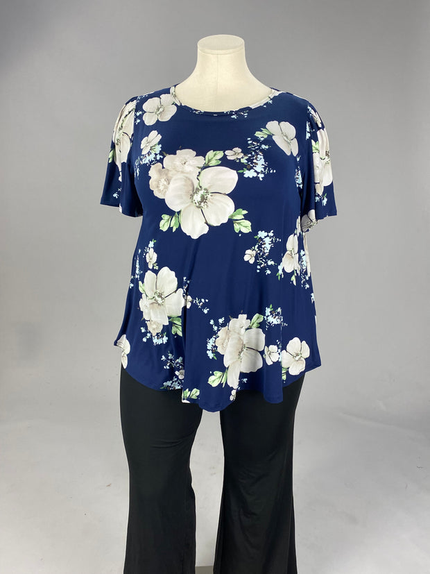 95 PSS {Blossoms Are Here} Navy Floral Rounded Hem Top PLUS SIZE XL 2X 3X