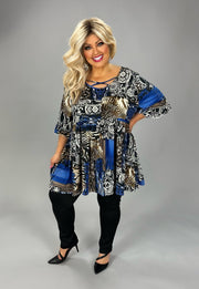 36 PQ {One More Thing} Blue Leopard Print Cross Neck Top EXTENDED PLUS SIZE 3X 4X 5X