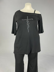 GT {Leap Of Faith} Black Open Shoulder "faith" Tunic CW PLUS SIZE 2X 3X