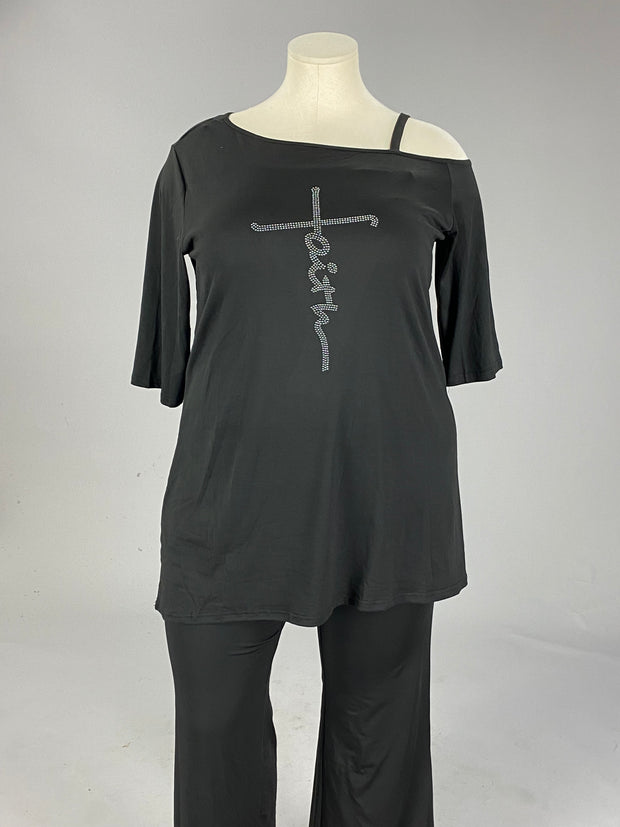 GT {Leap Of Faith} Black Open Shoulder "faith" Tunic CW PLUS SIZE 2X 3X