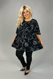 30 PSS {With Love} Black Grey Print Short Sleeve Top EXTENDED PLUS SIZE 4X 5X 6X