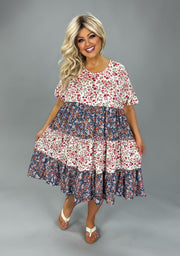 43 CP {Day Dreams} Ivory Blue Floral Contrast Dress PLUS SIZE 1X 2X 3X
