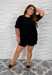 LEG-9 {Got Things To Do} Black Short Sleeve Short Set PLUS SIZE 1X 2X 3X