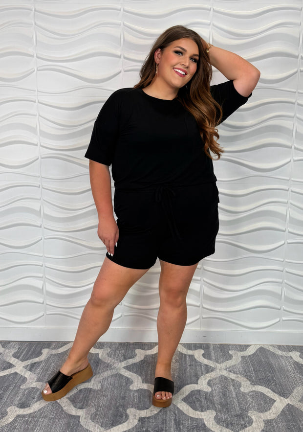 LEG-9 {Got Things To Do} Black Short Sleeve Short Set PLUS SIZE 1X 2X 3X