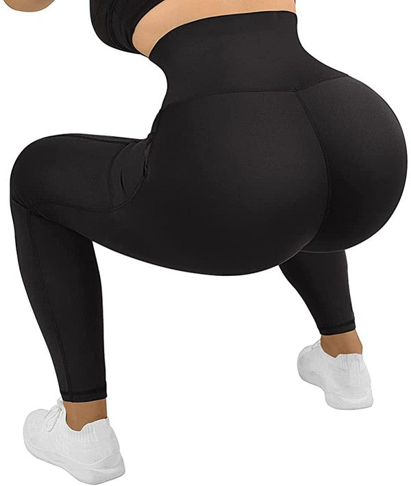 LEG-52 {Shape It Up} Black Tummy Control Capri Leggings PLUS SIZE 1X 2X 3X