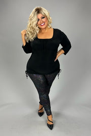 28 SQ {Midnight Walks} Black Ruched Square Neck Top PLUS SIZE 1X 2X 3X