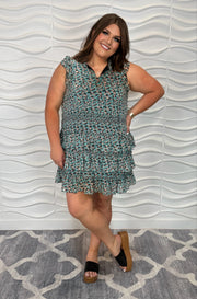 45 PSS-U {Feel The Fashion} Black Floral Smocked Dress PLUS SIZE XL 1X 2X