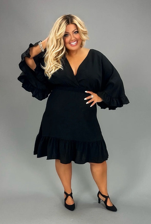 SALE!!  45  SQ-A {No Bad Days} Black V-Neck Lined Dress PLUS SIZE XL 1X 2X