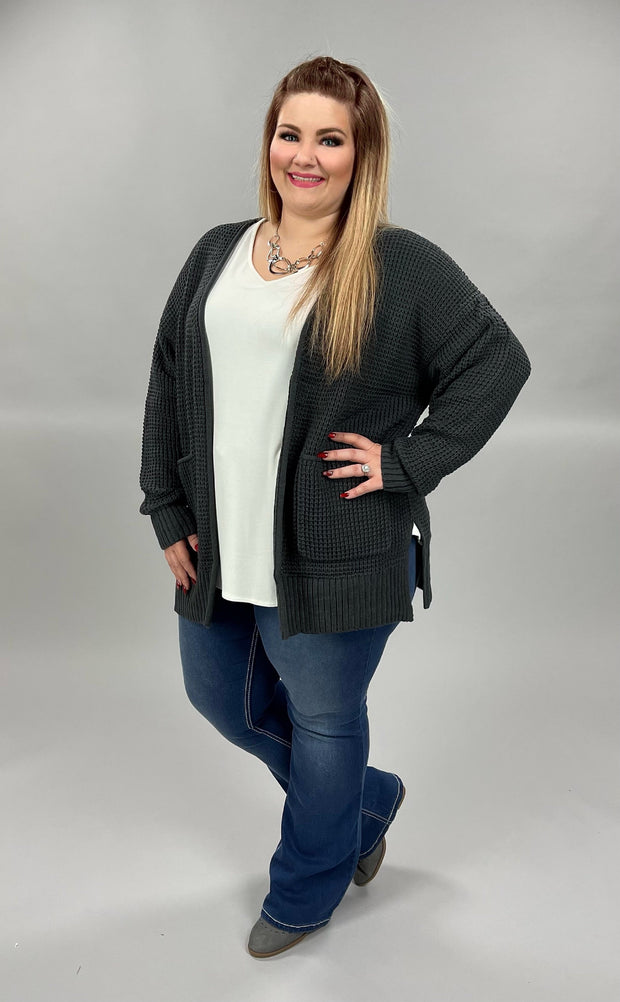 SALE! 57 OT-H {Leading Lady} ASH GRAY Waffle Knit Cardigan PLUS SIZE 1X 2X 3X