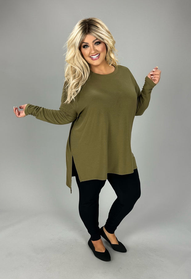 35  SLS-K {Hold Me Near} Dusty Olive Long Sleeve Top PLUS SIZE 1X 2X 3X