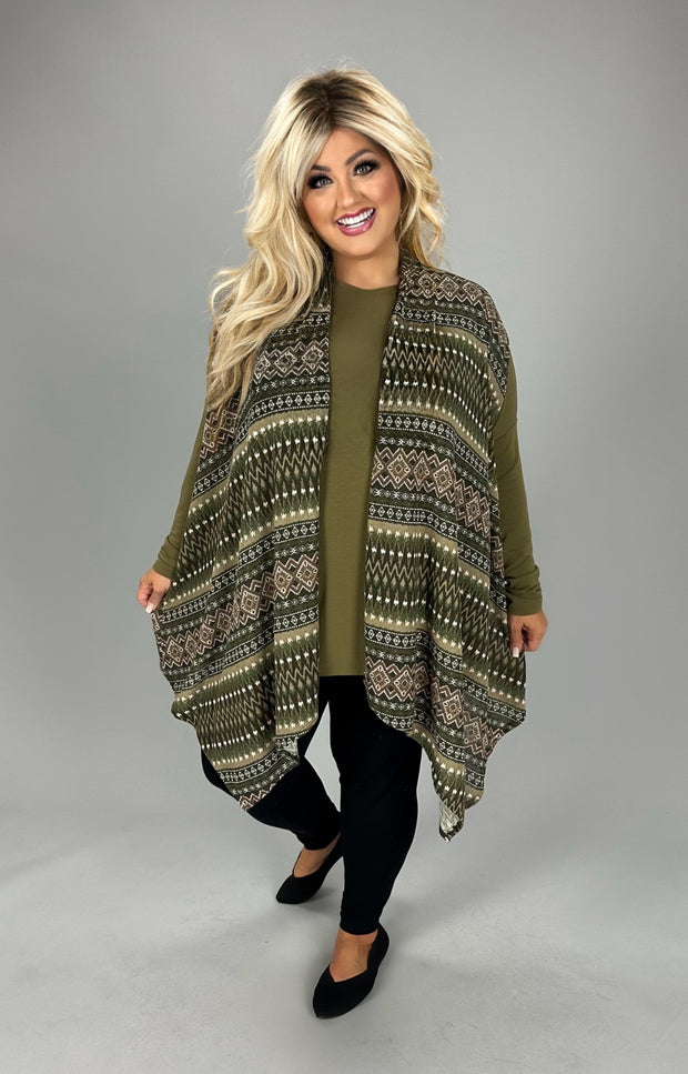 31 OT {It's My World} Olive Mixed Print  Vest EXTENDED PLUS SIZE 1X 2X 3X 4X 5X