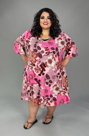 96 PSS {Remembering When} Pink/Brown Floral Print V-Neck Dress EXTENDED PLUS SIZE 4X 5X 6X