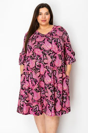 100 PQ {Uptown Views} Black Magenta Paisley Dress EXTENDED PLUS SIZE 2X 3X 4X  TRUE TO SIZE!!