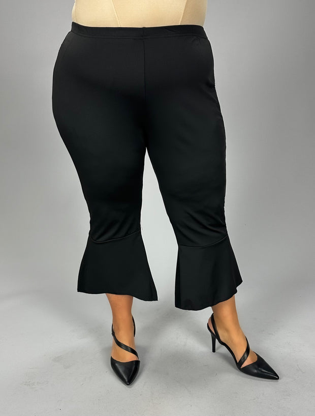 BT-L {Get More Energy} Black Capri Pants w/Ruffle Hem CW  PLUS SIZE 2X 3X