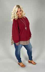 17  CP [Campfire & Smores Season} Wine & Plaid Sweatshirt Top PLUS SIZE XL 1X 2X