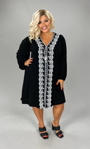 59 SD  {Showstopper} Black V-Neck Dress w/Lace Contrast PLUS SIZE 1X 2X 3X