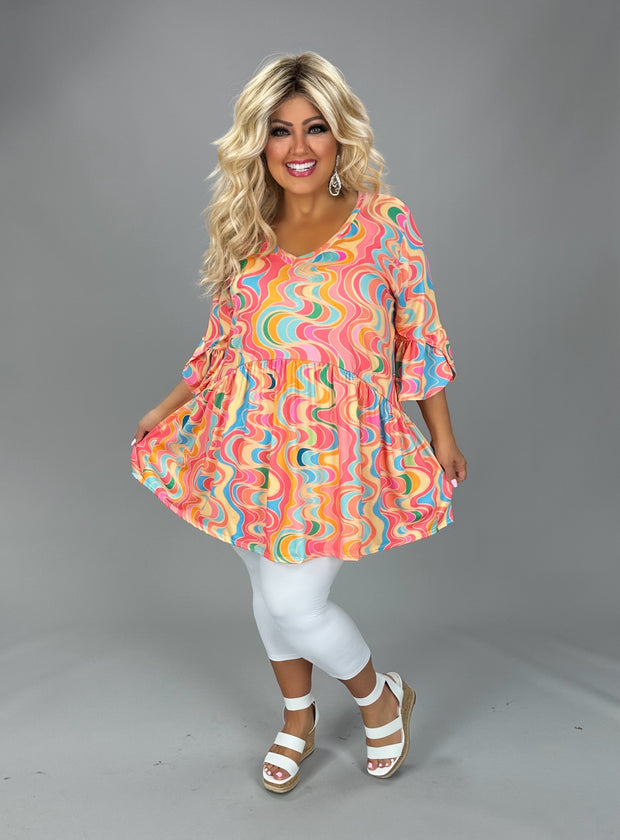 47 PSS {Wear It Well} Yellow Multi Swirl V-Neck Top EXTENDED PLUS SIZE 1X 2X 3X 4X 5X