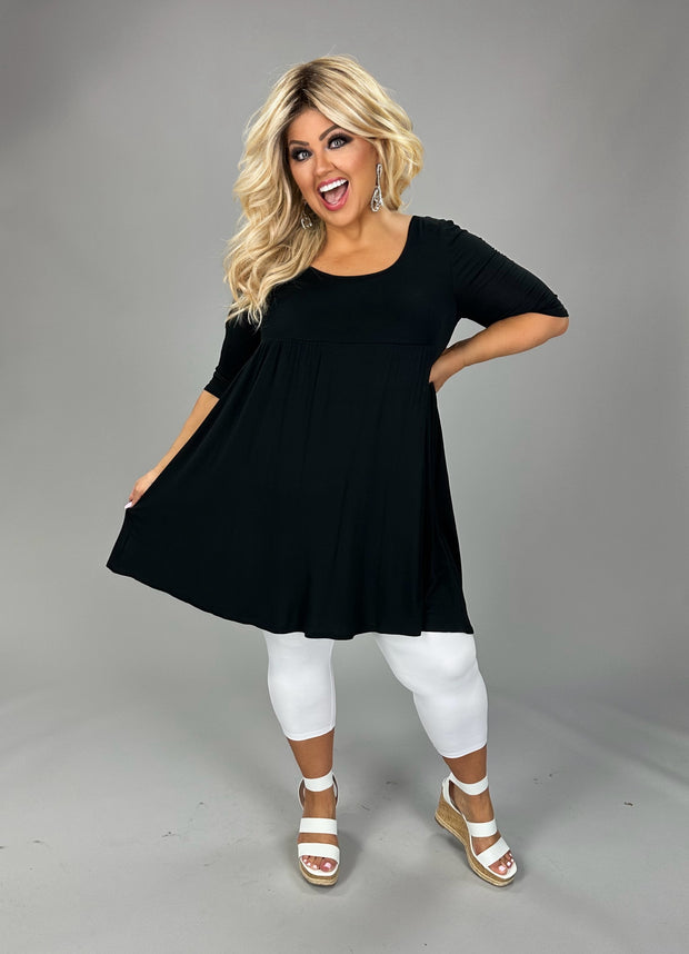 53 SQ {Take My Hand} Black Quarter Sleeve Babydoll Top PLUS SIZE 1X 2X 3X