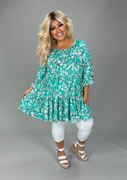 32 PSS {Be The Light} Green White Floral Print Tiered Tunic EXTENDED PLUS SIZE 3X 4X 5X
