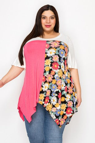 21 CP {Truly Lovable} Ivory Pink Floral Asymmetrical Top EXTENDED PLUS SIZE 4X 5X 6X