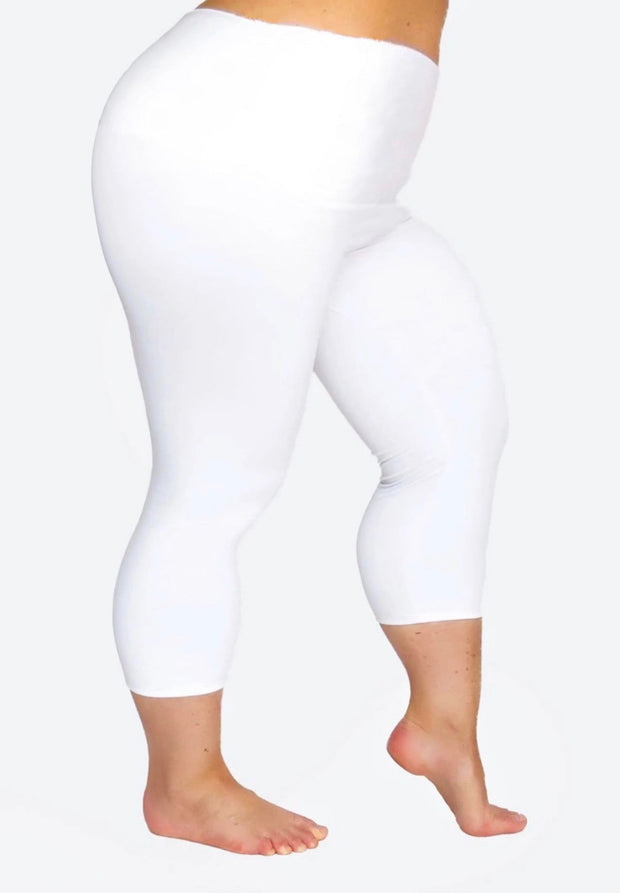 LEG-69 {Yelete}  Ivory/White Capri Leggings PLUS SIZE