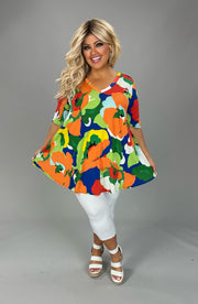 28 PSS {Everything Changes} Green Large Floral V-Neck Top EXTENDED PLUS SIZE 3X 4X 5X