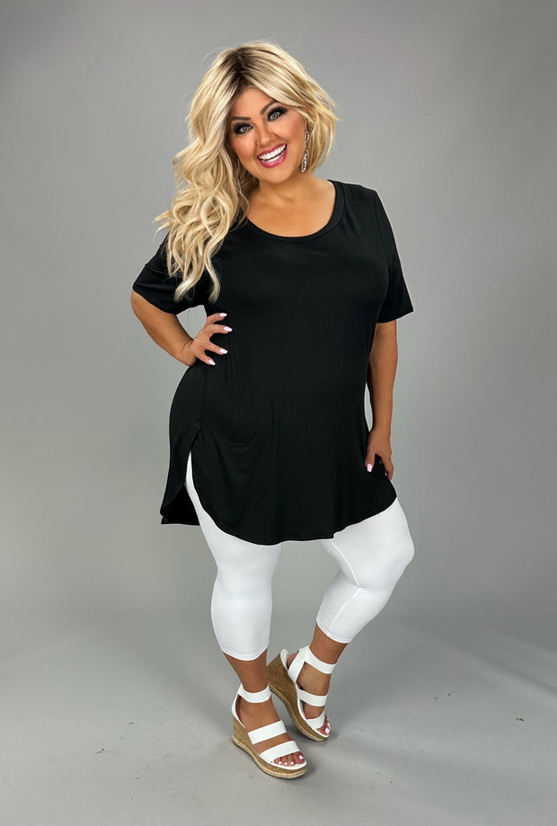 35 SSS {Simply Chic} Black Short Sleeve Side Slit Top PLUS SIZE 1X 2X 3X