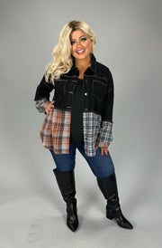 45  OT {Midnight Wish} Black Denim Plaid Print Jacket PLUS SIZE XL 2X 3X