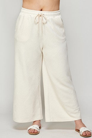 LEG-48 {Be Seen} Cream Textured Crop Wide Pants PLUS SIZE 1X 2X 3X