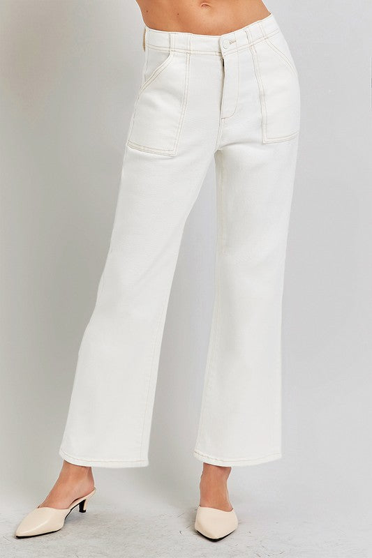 LEG-64 {Find My Place} Cream High Rise Ankle Flare Pants PLUS SIZE 1X 2X 3X
