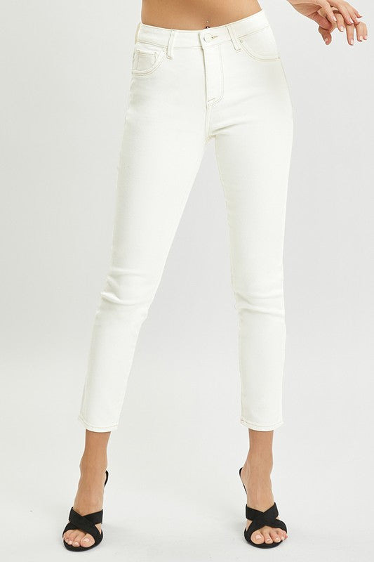 LEG-80 {You Believe} Cream High Rise Crop Skinny Pants PLUS SIZE 1X 2X 3X
