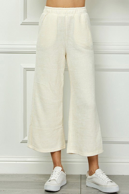 LEG-80 {Nothing Else Matters} Cream Chenille Cropped Wide Pants PLUS SIZE 1X 2X 3X