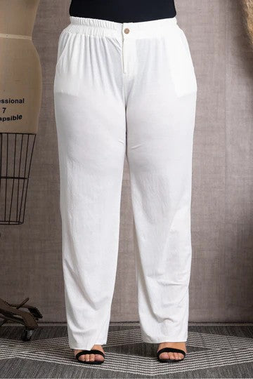 LEG-95 {Grateful Heart} Cream High Waist Wide Leg Pants PLUS SIZE 1X 2X 3X