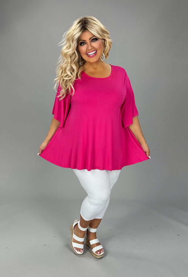 53 SSS-J {For The First Time} Fuchsia Angel Wing Sleeve Top PLUS SIZE 1X 2X 3X