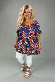41 PSS {Made Your Mark} Navy Pink Swirl Flutter Sleeve Top EXTENDED PLUS SIZE 4X 5X 6X